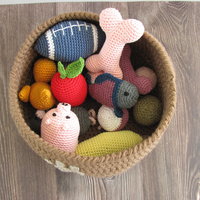 Brown Crocheted Paw Print Pet Toy Basket, Made in USA