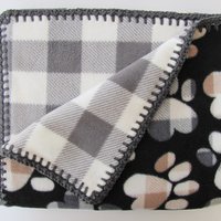 Large Reversible Double Thick Fleece Paw Print Pet Blanket, 36" x 60", Made in USA