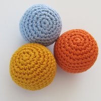 Cotton Crocheted Squeaky Dog Toy Balls for Small Dogs, Set of 3 in Bright Colors, Made in USA