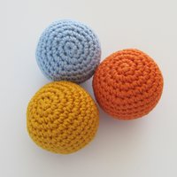 Cotton Crocheted Squeaky Dog Toy Balls for Small Dogs, Set of 3 in Bright Colors, Made in USA