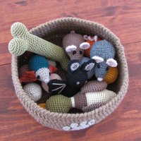 Brown Crocheted Paw Print Pet Toy Basket, Made in USA