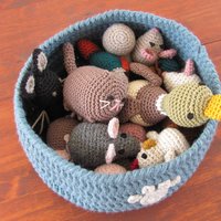 Country Blue Crocheted Paw Print Pet Toy Basket, Made in USA
