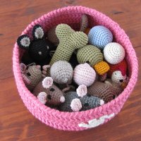 Pink Crocheted Paw Print Pet Toy Basket, Made in USA