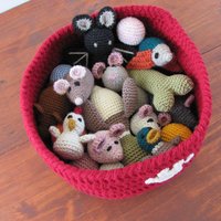 Red Crocheted Paw Print Pet Toy Basket, Made in USA