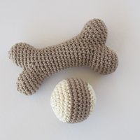 Cotton Crocheted Squeaky Bone and Ball Dog Toy Set for Small Dogs, Made in USA