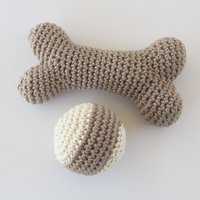 Cotton Crocheted Squeaky Bone and Ball Dog Toy Set for Small Dogs, Made in USA