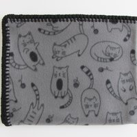 Handmade Reversible Double Thick Fleece Cat Themed Blanket, 30" x 36", Made in USA