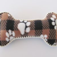 Fleece Paw Print Dog Bone Pillow with Decorative Crochet Trim, Made in USA