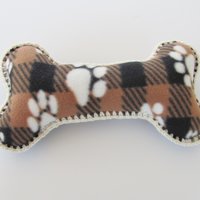 Fleece Paw Print Dog Bone Pillow with Decorative Crochet Trim, Made in USA
