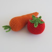 Cotton Crocheted Squeaky Carrot and Tomato Dog Toy Set for Small Dogs, Made in USA