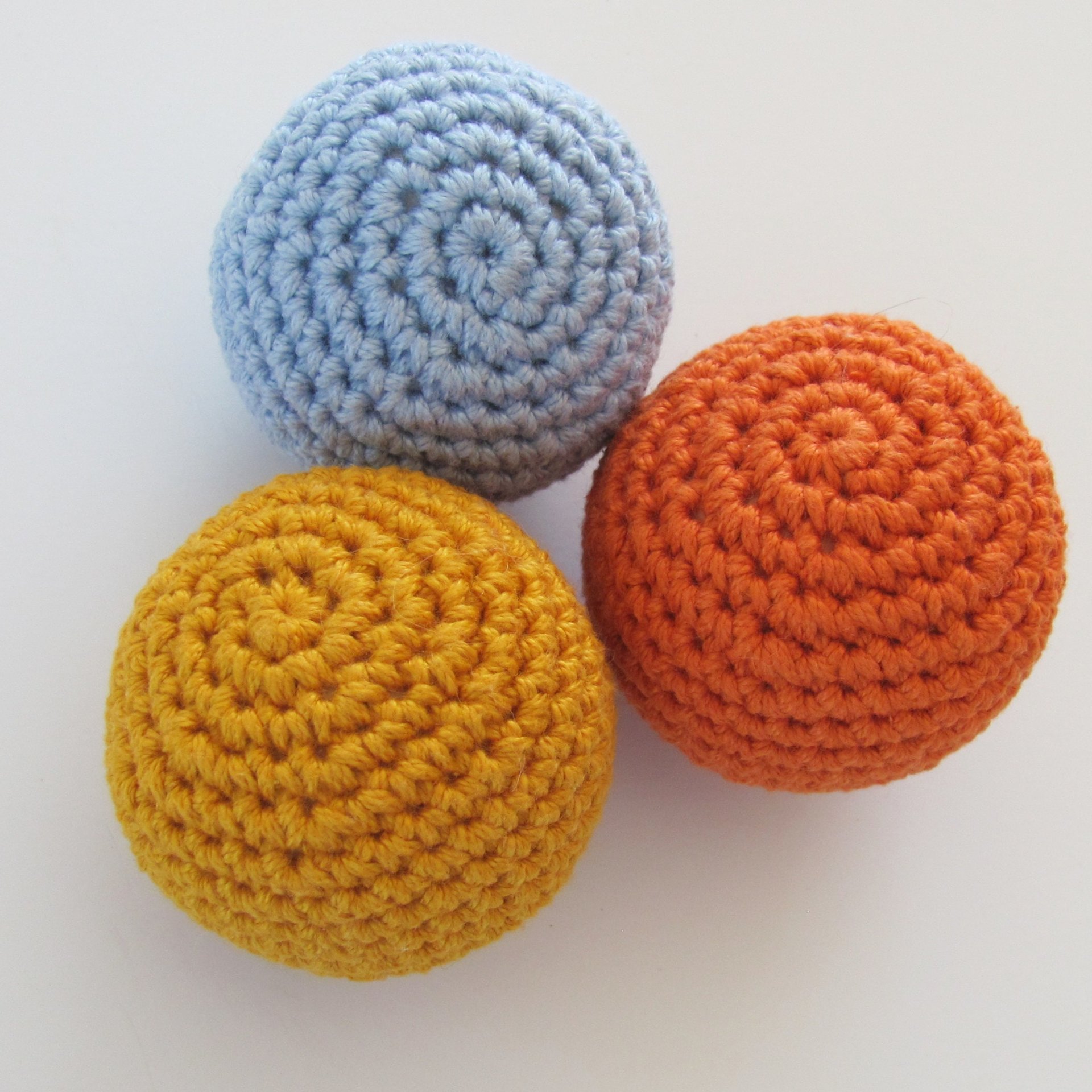Cotton Crocheted Squeaky Dog Toy Balls for Small Dogs, Set of 3 in Bright Colors, Made in USA