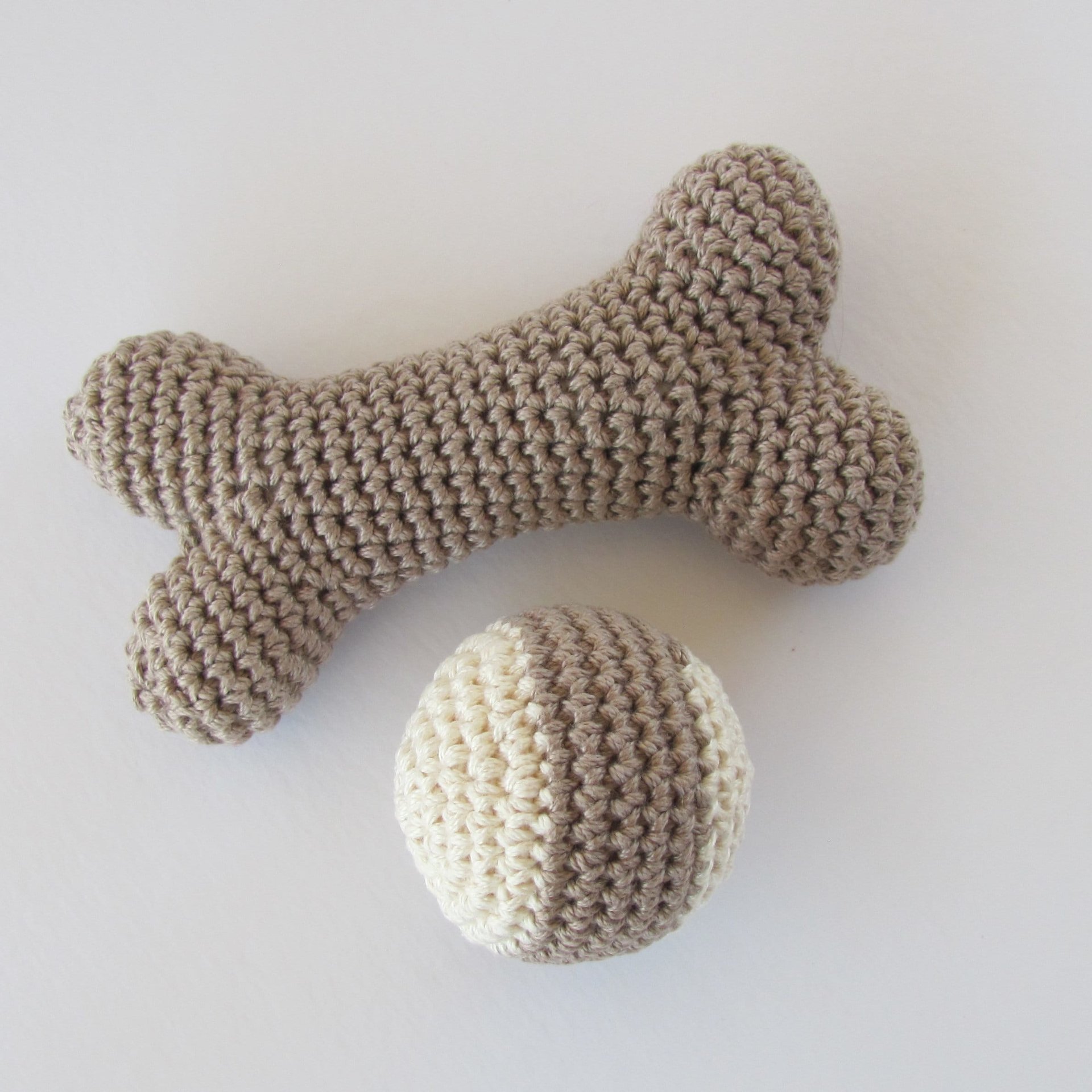 Cotton Crocheted Squeaky Bone and Ball Dog Toy Set for Small Dogs, Made in USA