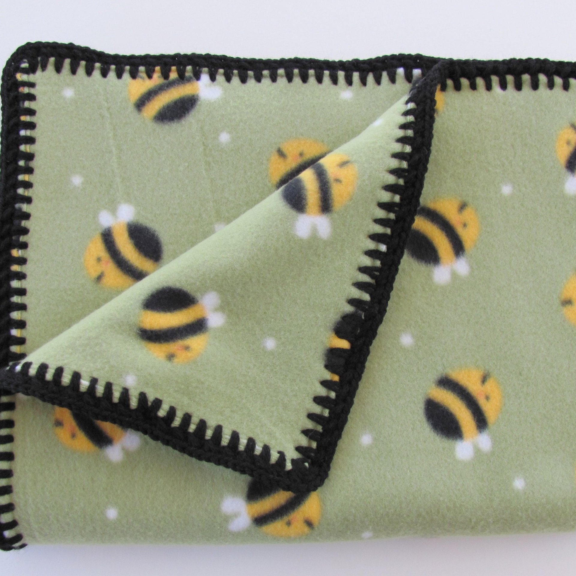 Handmade Reversible Double Thick Fleece Bumblebee Blanket, 30" x 36", Made in USA