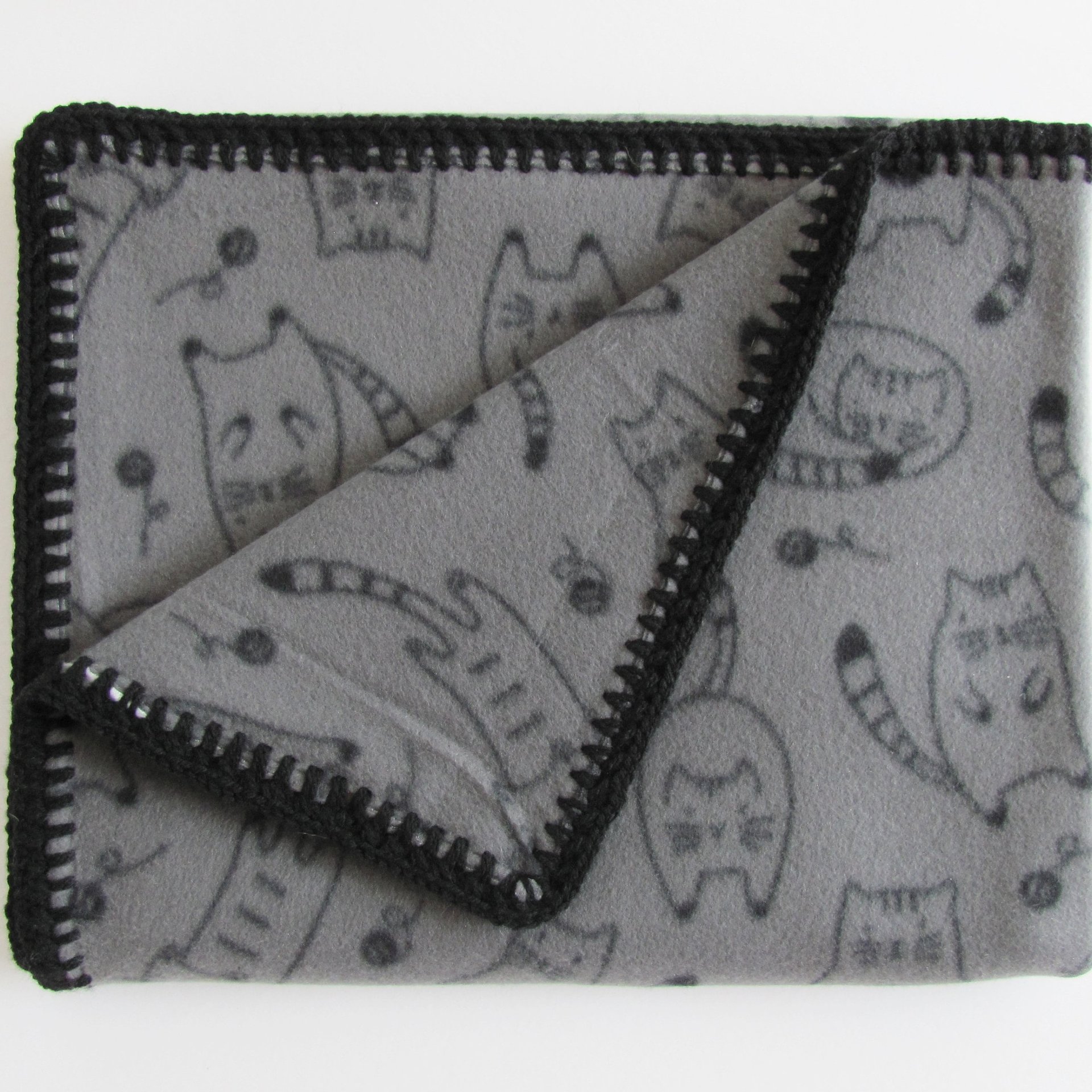 Handmade Reversible Double Thick Fleece Cat Themed Blanket, 30" x 36", Made in USA