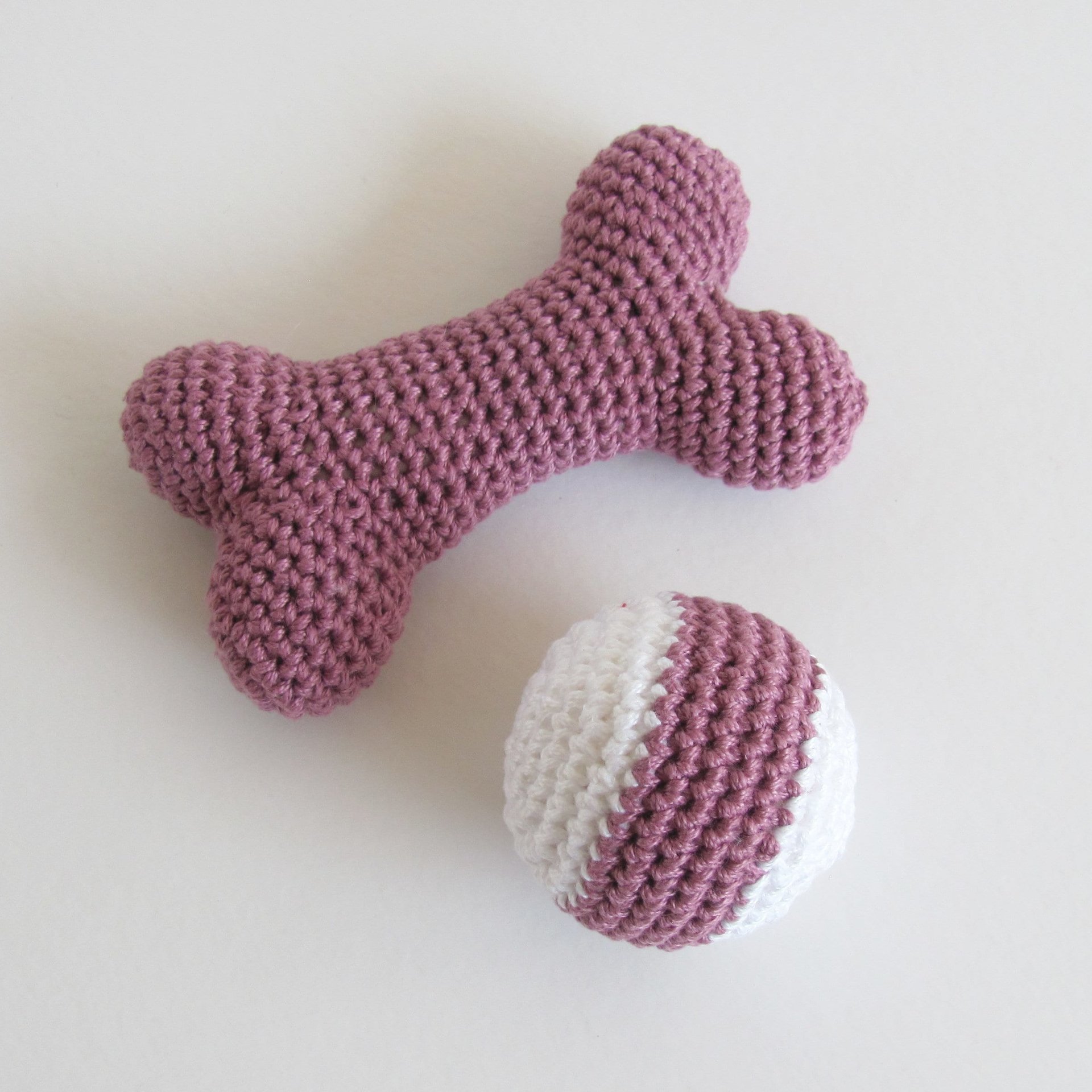 Purple Cotton Crocheted Squeaky Bone and Ball Dog Toy Set for Small Dogs, Made in USA