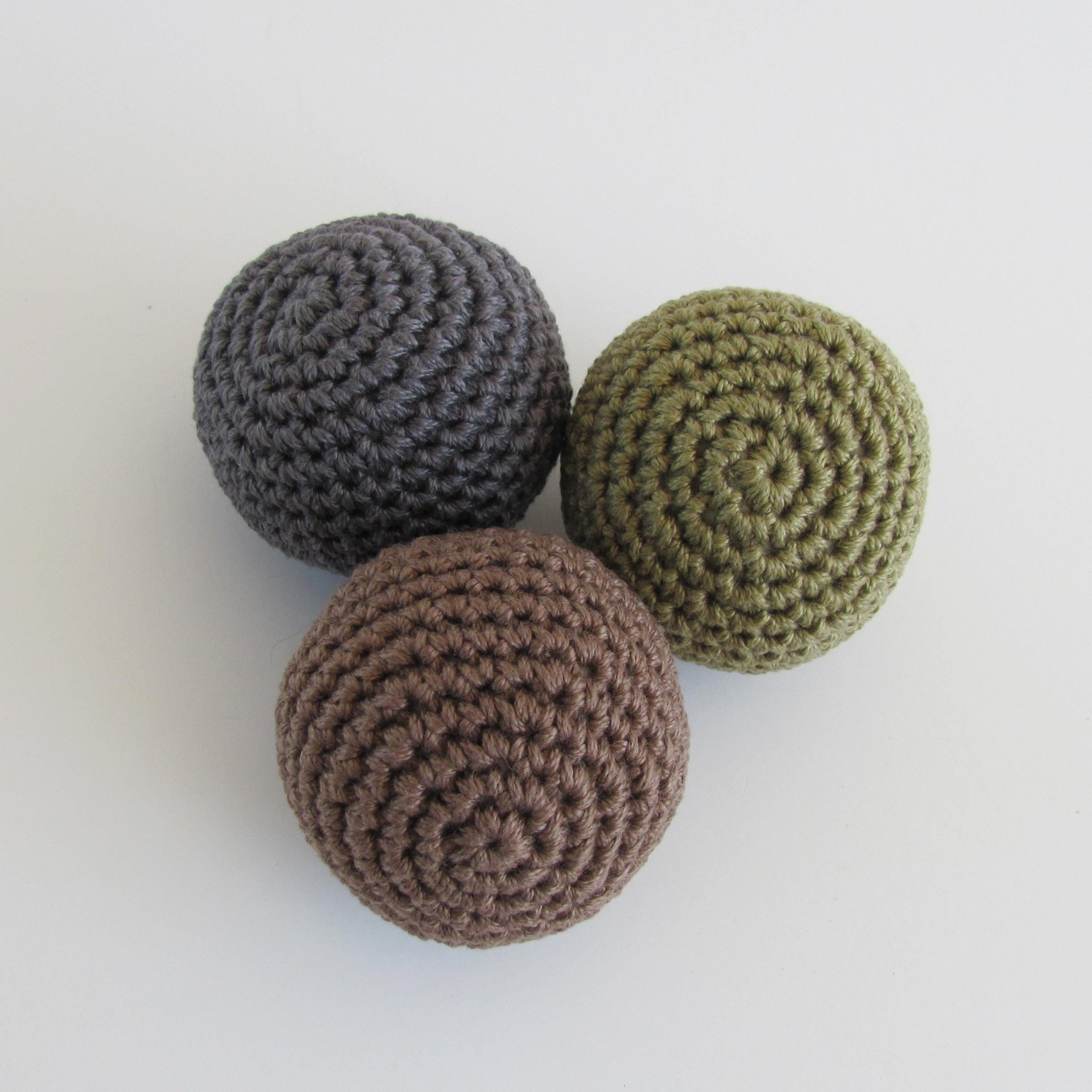 Cotton Crocheted Squeaky Dog Toy Balls for Small Dogs, Set of 3 in Dark Colors, Made in USA