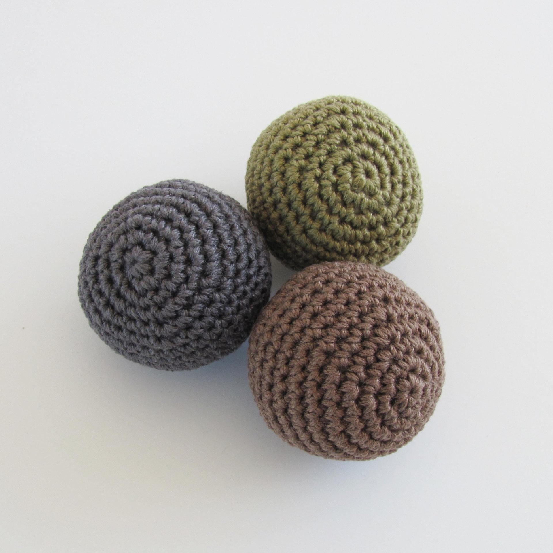 Cotton Crocheted Squeaky Dog Toy Balls for Small Dogs, Set of 3 in Dark Colors, Made in USA