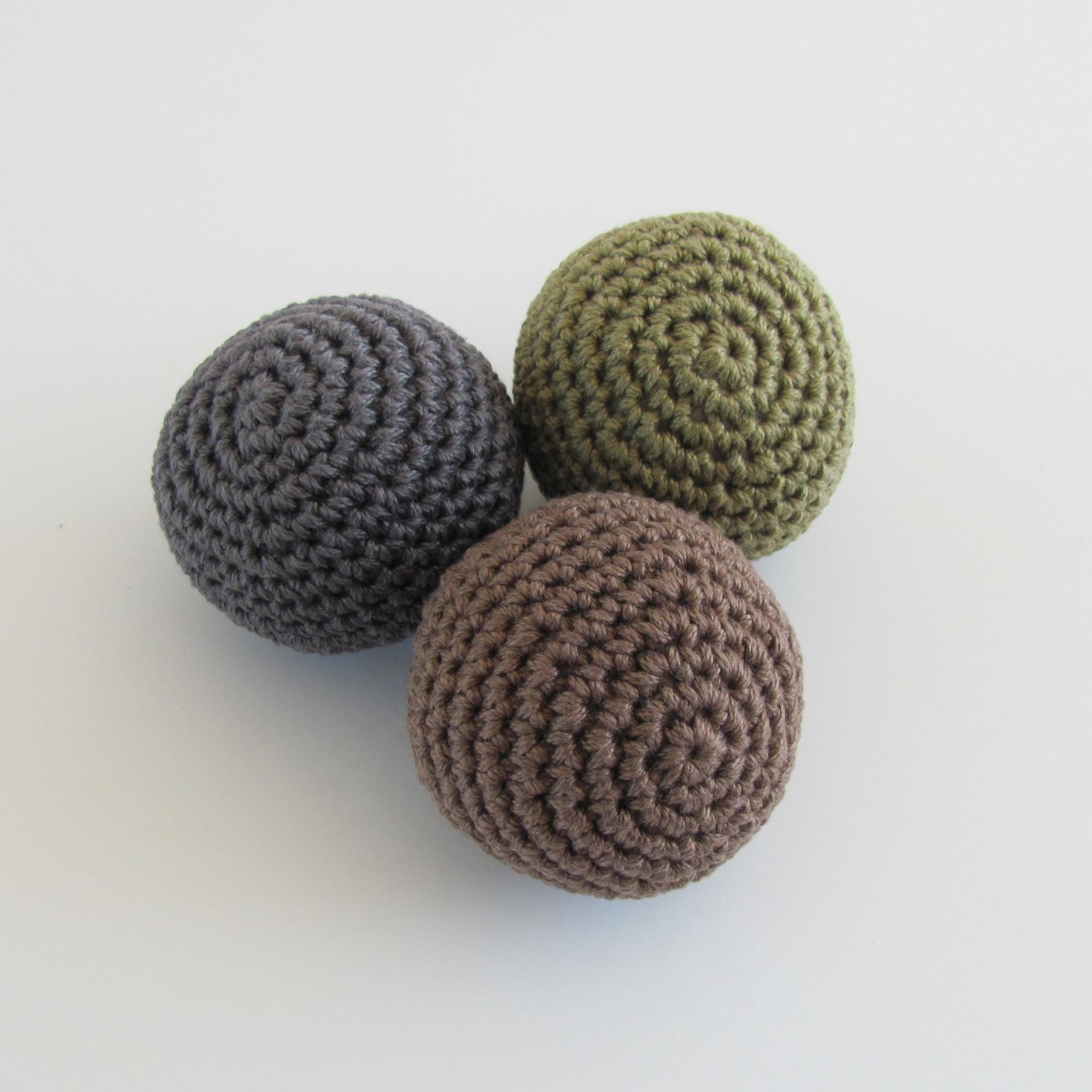 Cotton Crocheted Squeaky Dog Toy Balls for Small Dogs, Set of 3 in Dark Colors, Made in USA