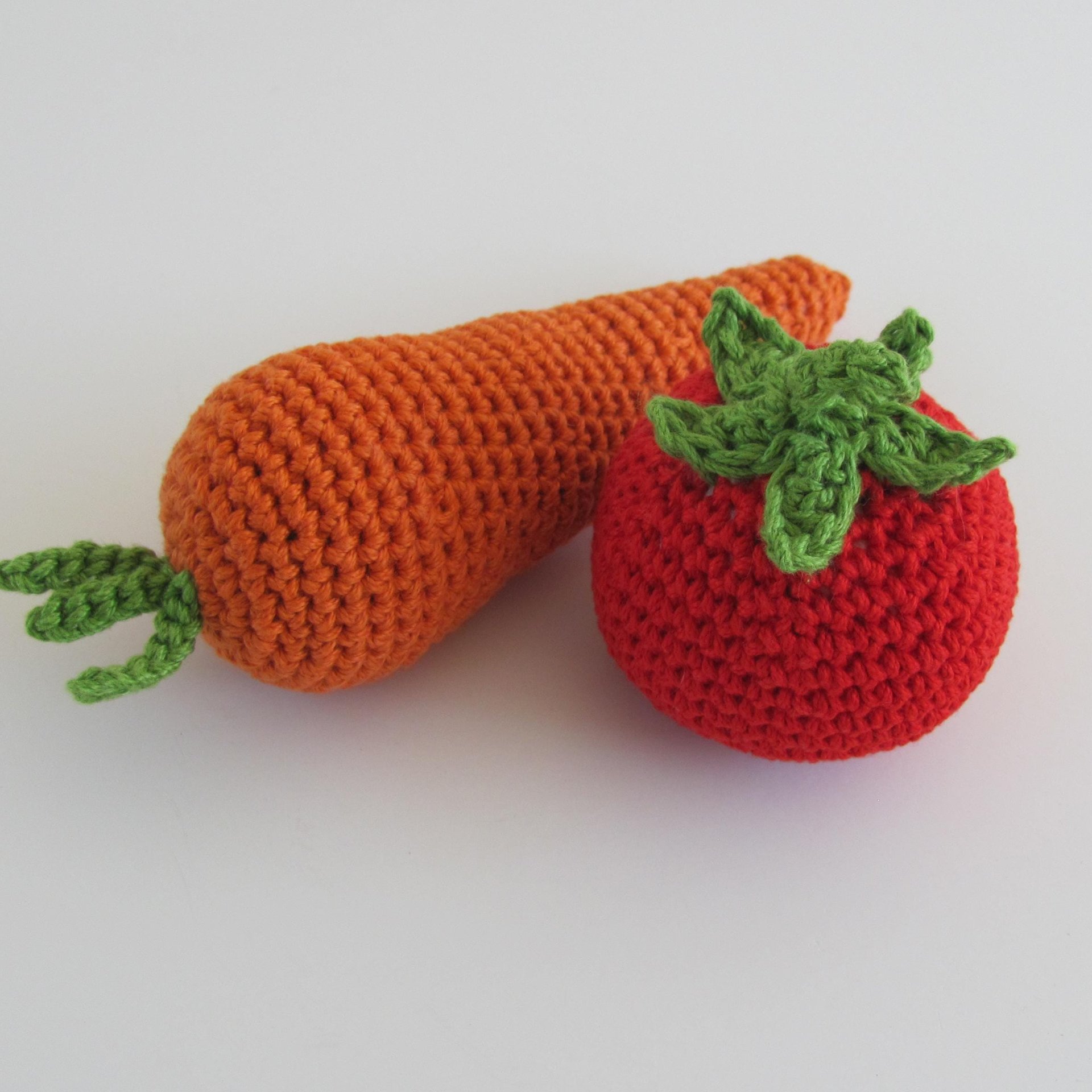 Cotton Crocheted Squeaky Carrot and Tomato Dog Toy Set for Small Dogs, Made in USA