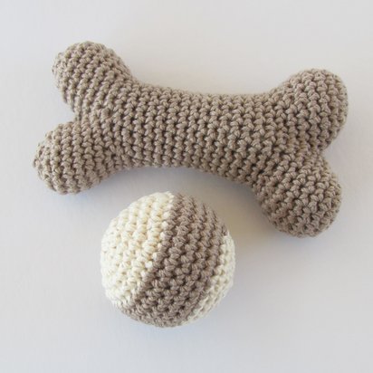 Cotton Crocheted Squeaky Bone and Ball Dog Toy Set for Small Dogs, Made in USA
