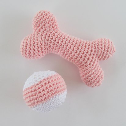 Pink Cotton Crocheted Squeaky Bone and Ball Dog Toy Set for Small Dogs, Made in USA