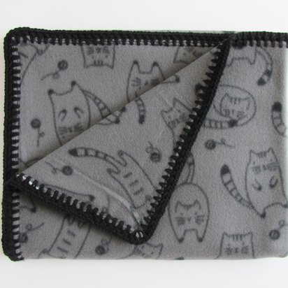 Handmade Reversible Double Thick Fleece Cat Themed Blanket, 30" x 36", Made in USA