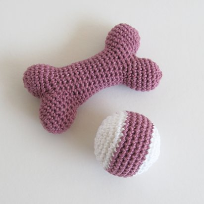 Purple Cotton Crocheted Squeaky Bone and Ball Dog Toy Set for Small Dogs, Made in USA
