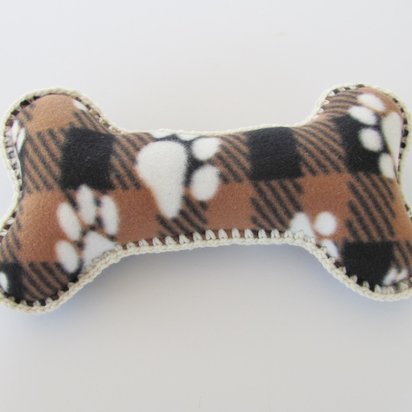 Fleece Paw Print Dog Bone Pillow with Decorative Crochet Trim, Made in USA