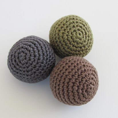 Cotton Crocheted Squeaky Dog Toy Balls for Small Dogs, Set of 3 in Dark Colors, Made in USA