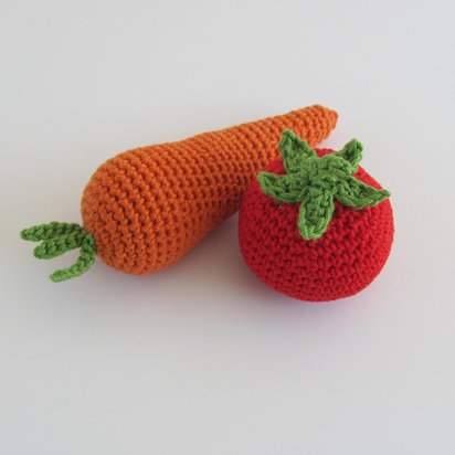 Cotton Crocheted Squeaky Carrot and Tomato Dog Toy Set for Small Dogs, Made in USA